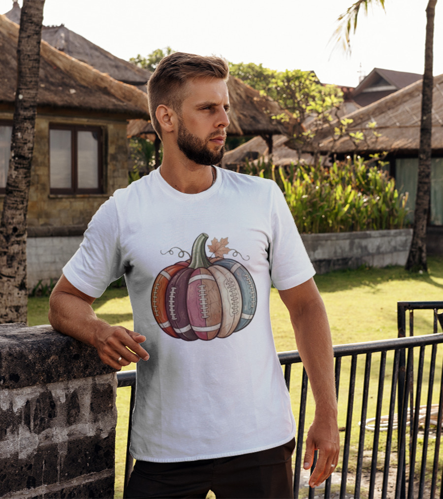 Football Pumpkin Fall Autumn Sports Harvest Season Decor T-Shirt