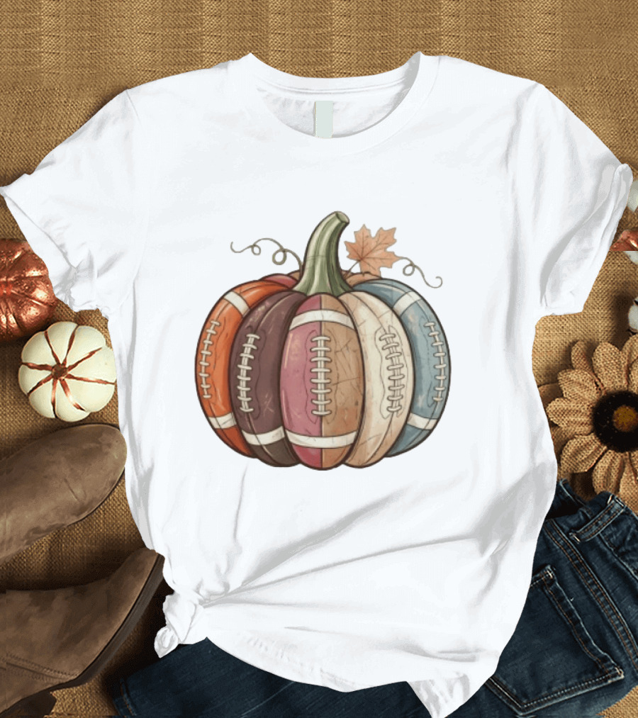 Football Pumpkin Fall Autumn Sports Harvest Season Decor T-Shirt