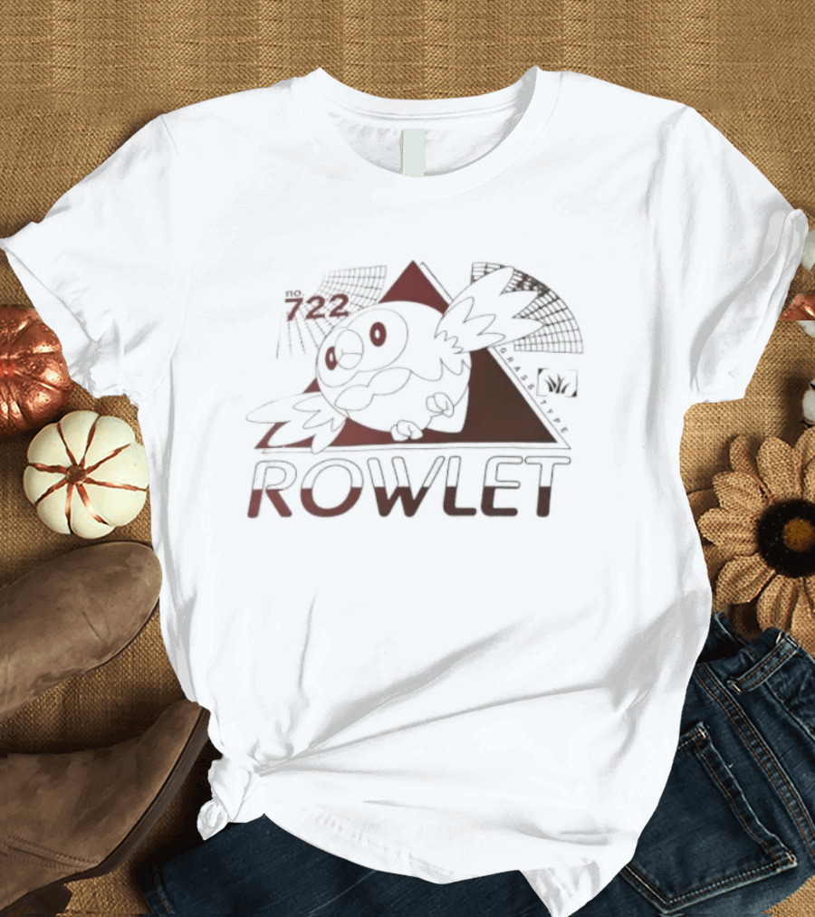 Rowlet 722 Grass Type Pokémon Triangular Art Featuring Iconic Owl T-Shirt