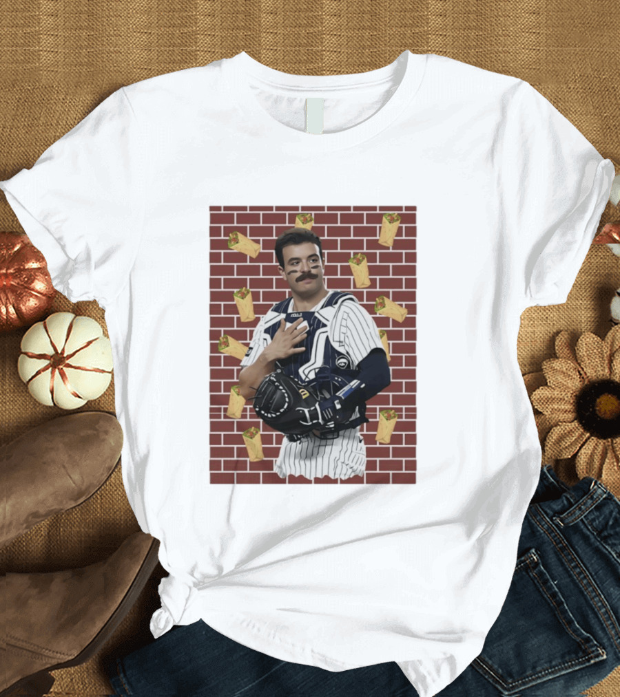 Yankees Austin Wells Catcher With Brick Wall And Burrito T-Shirt