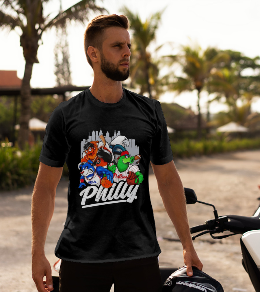 Philly Sports Mascots Gritty Swoop Phanatic Franklin Collage 2026 T-Shirt