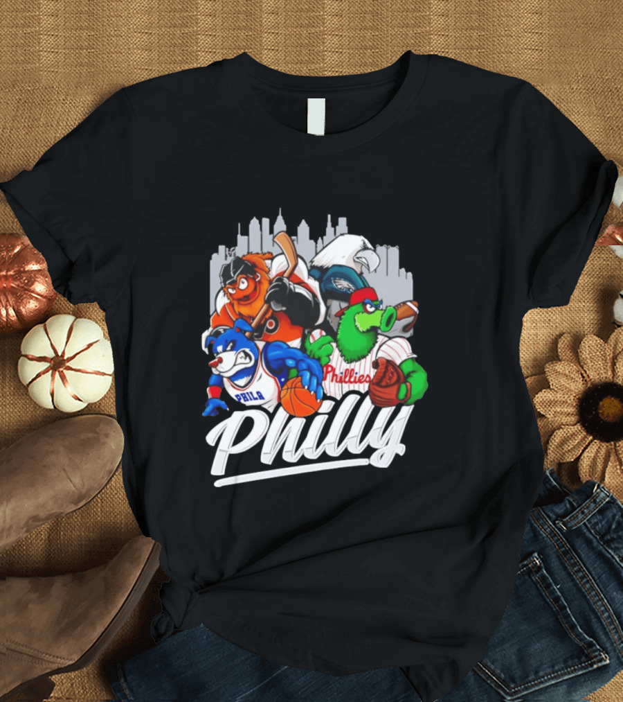 Philly Sports Mascots Gritty Swoop Phanatic Franklin Collage 2026 T-Shirt