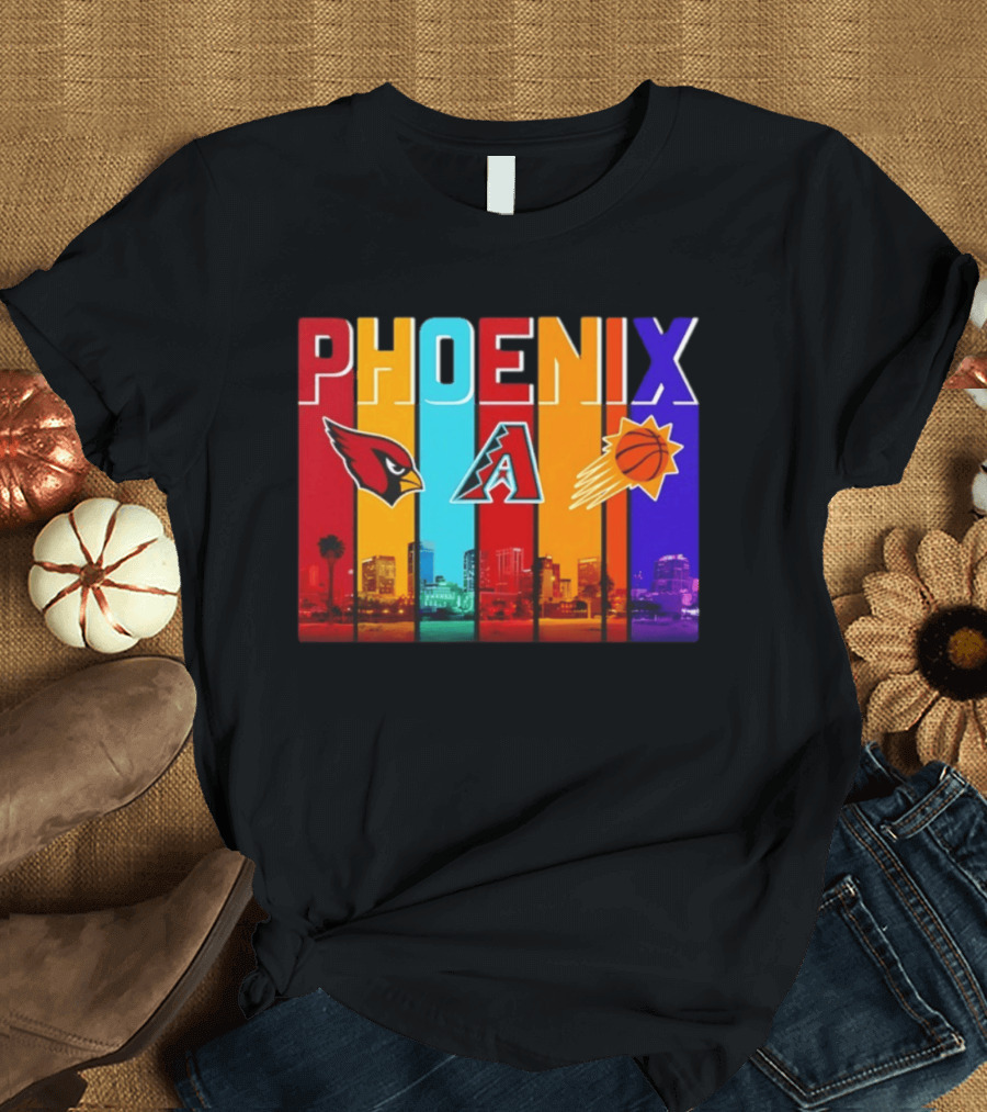 Phoenix Cardinals Diamondbacks Suns Skyline Sports Logos T-Shirt