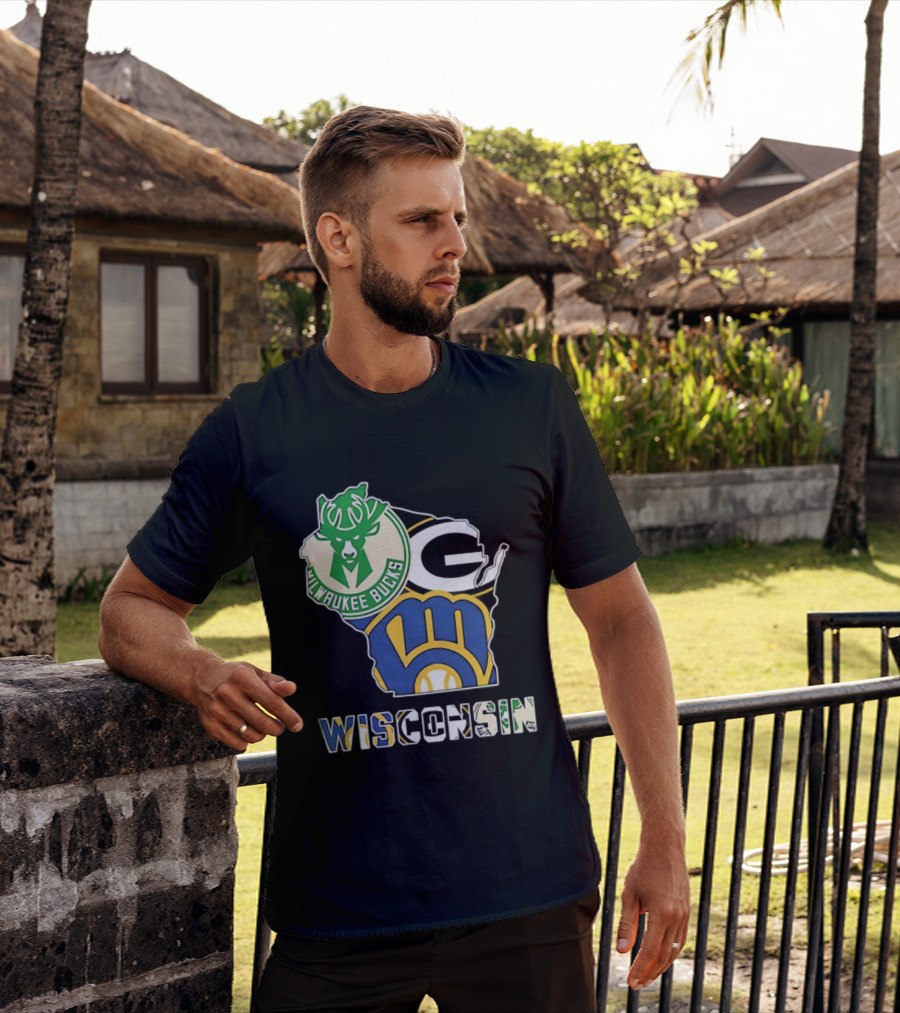 Milwaukee Bucks Green Bay Packers Milwaukee Brewers Wisconsin Map T-Shirt