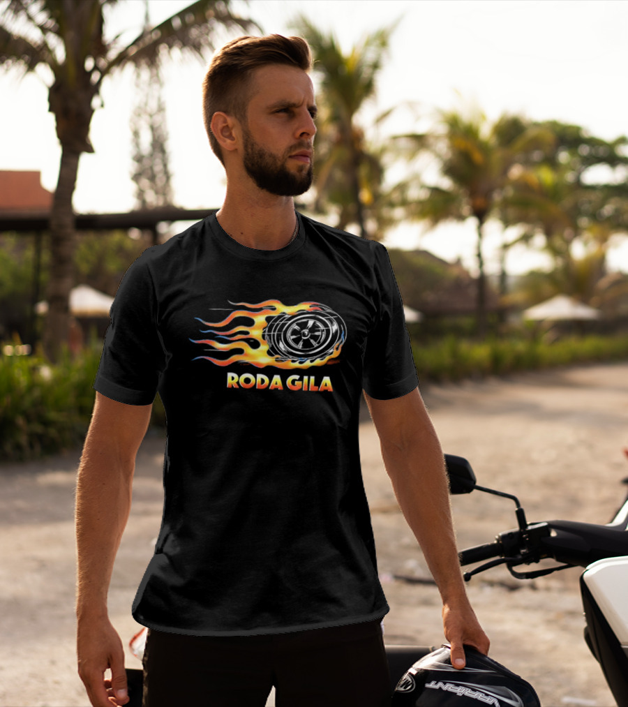 Roda Gila Kelompok Penerbang Roket Motorbike Flame Wheel Graphic 2 Sided T-Shirt