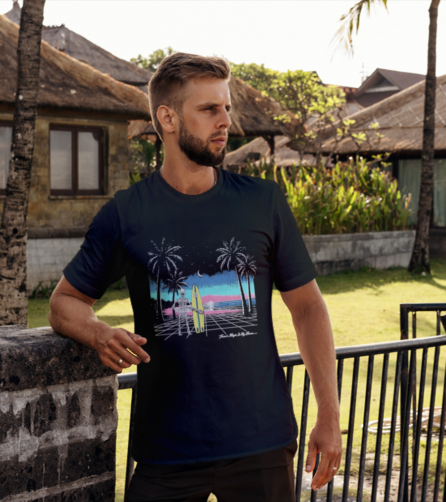 Imagine Dragons There's Magic In My Bones Retro Tropical Surf Scene Palms Sunset Ocean Beach Moon Surfer T-Shirt