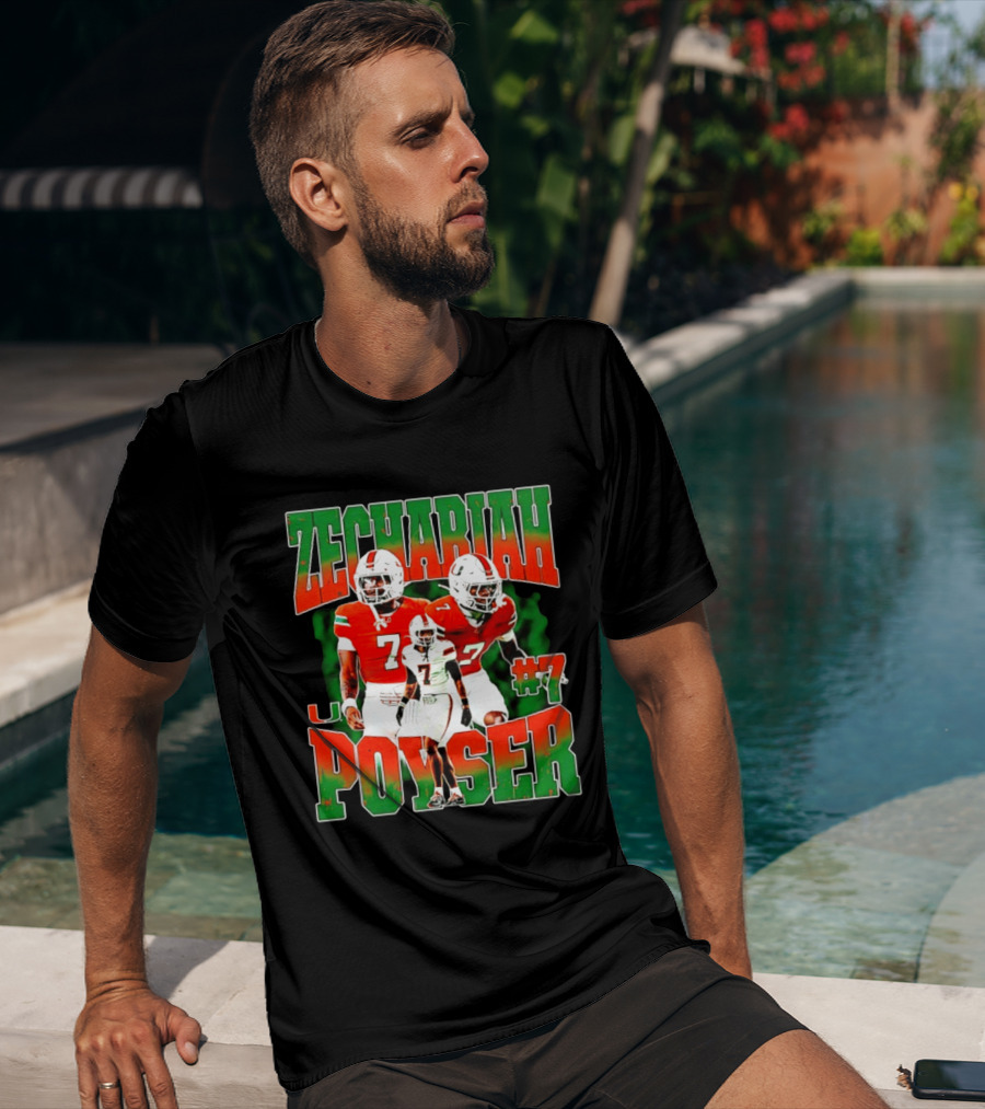 Zechariah Poyser #7 Miami Hurricanes Football Player NCAA T-Shirt