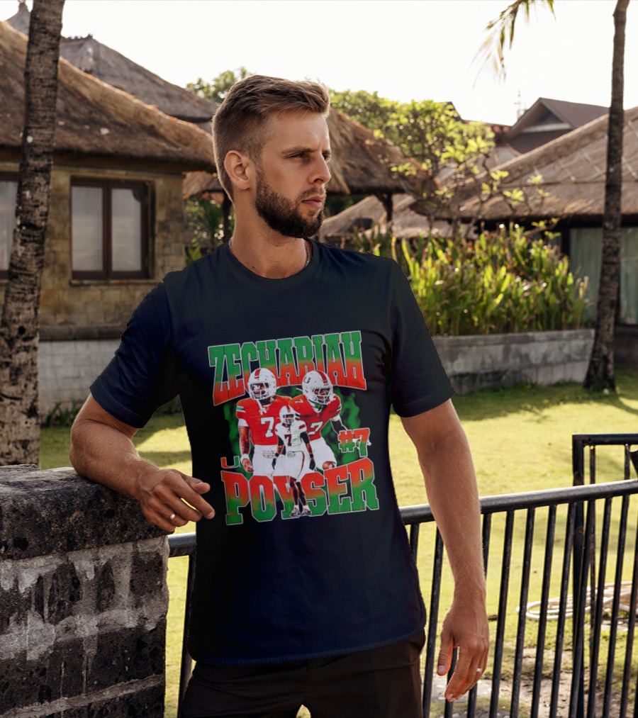 Zechariah Poyser #7 Miami Hurricanes Football Player NCAA T-Shirt
