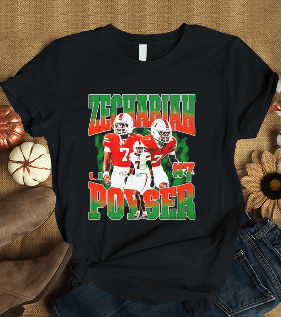 Zechariah Poyser #7 Miami Hurricanes Football Player NCAA T-Shirt