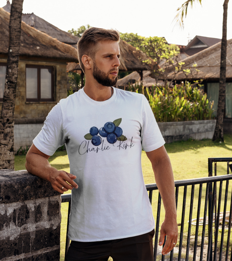 He Is On A Work Trip With Jesus Charlie Kirk 1993 2025 Blueberries T-Shirt