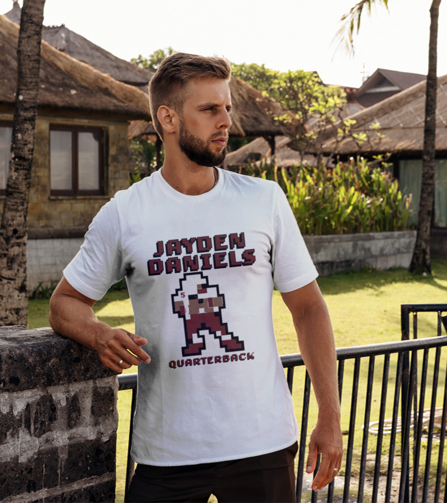 Jayden Daniels 5 Washington Commanders Quarterback Pixel T-Shirt
