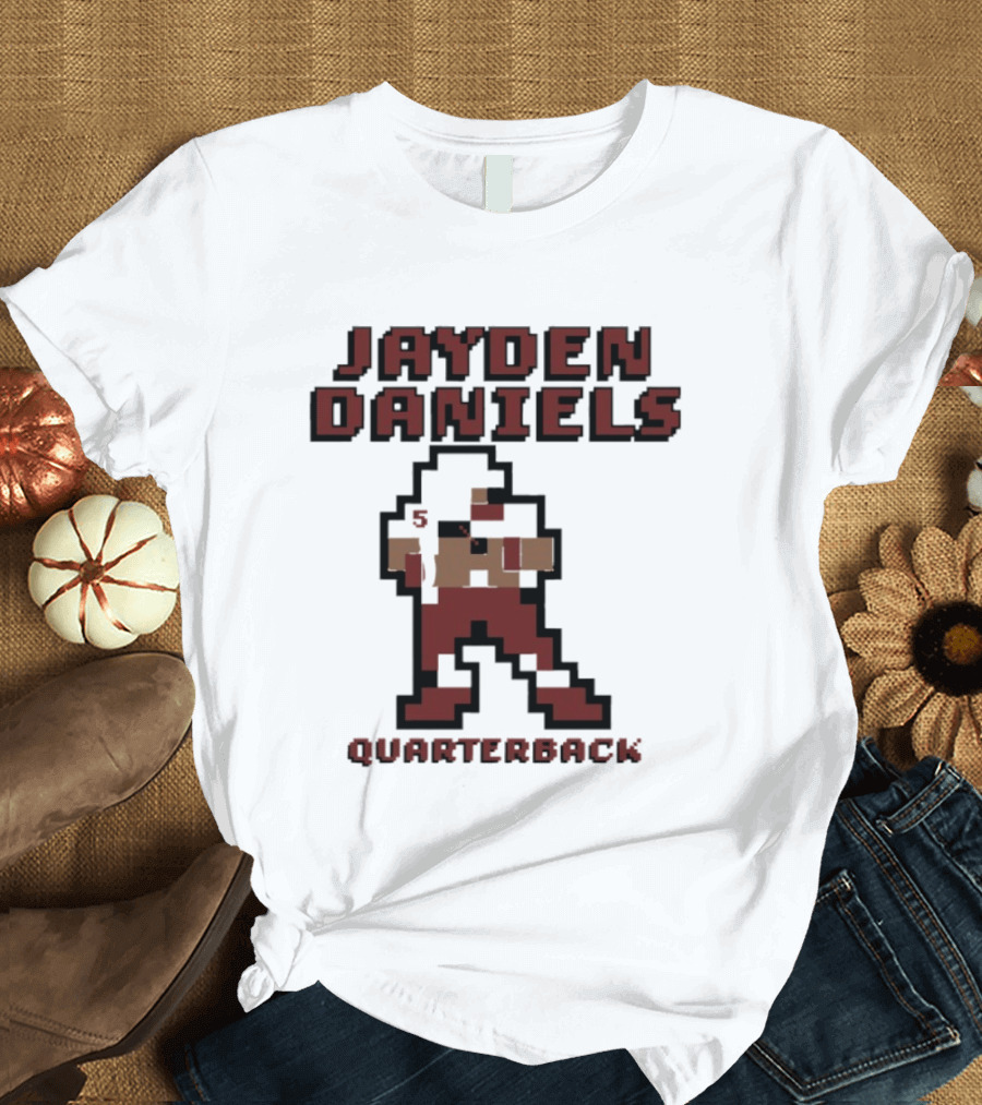 Jayden Daniels 5 Washington Commanders Quarterback Pixel T-Shirt