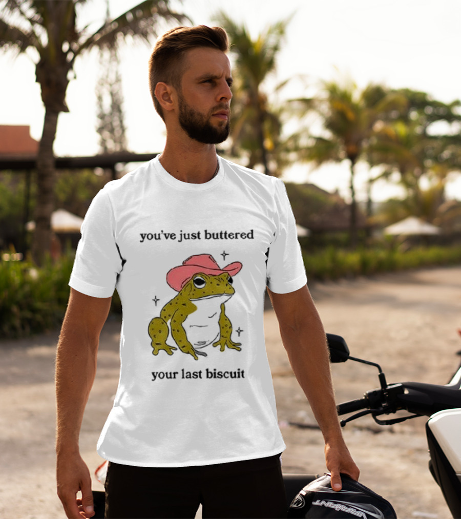 Cowboy Frog You've Just Buttered Your Last Biscuit Pink Hat T-Shirt