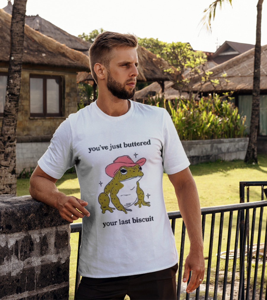 Cowboy Frog You've Just Buttered Your Last Biscuit Pink Hat T-Shirt