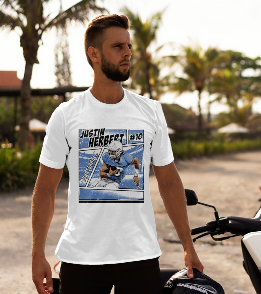 Justin Herbert #10 Quarterback Los Angeles Chargers Comic T-Shirt