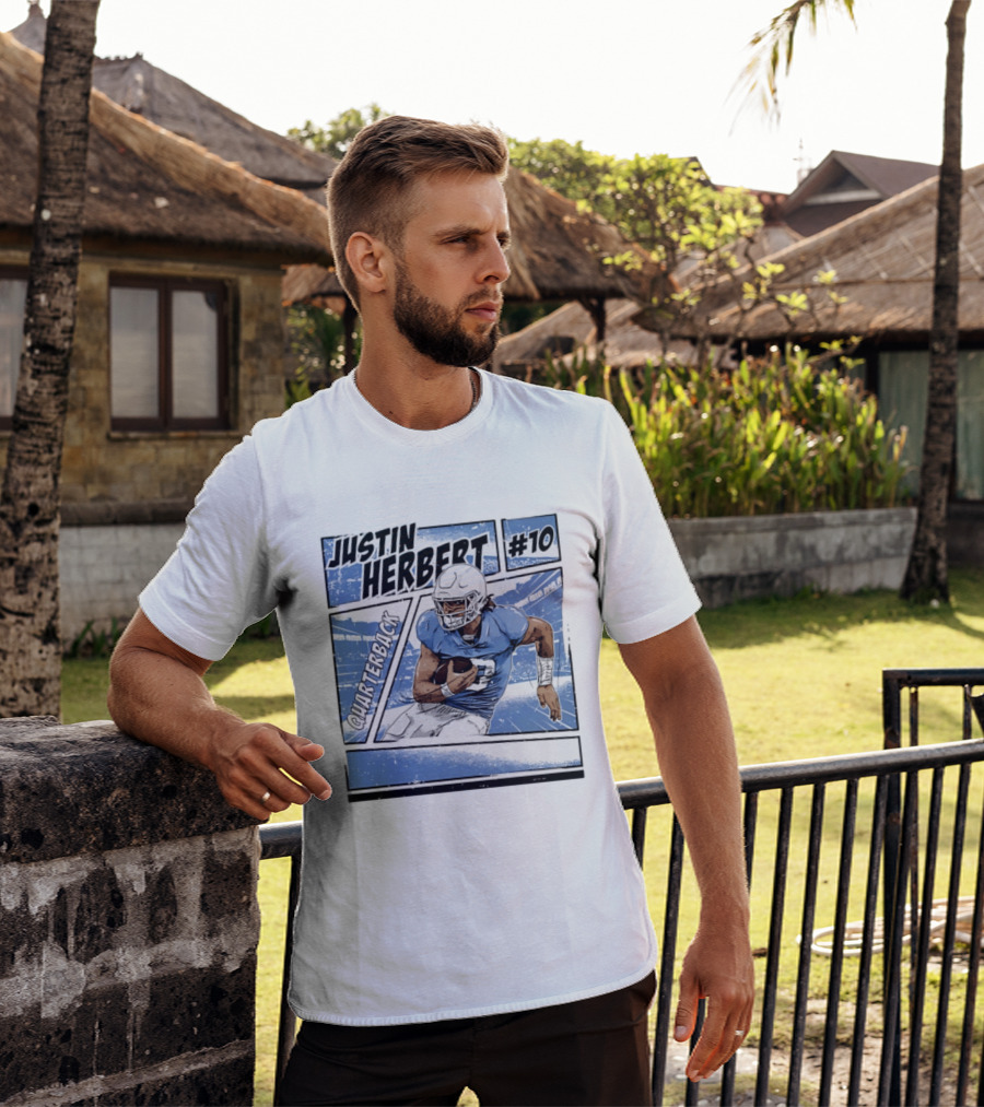 Justin Herbert #10 Quarterback Los Angeles Chargers Comic T-Shirt