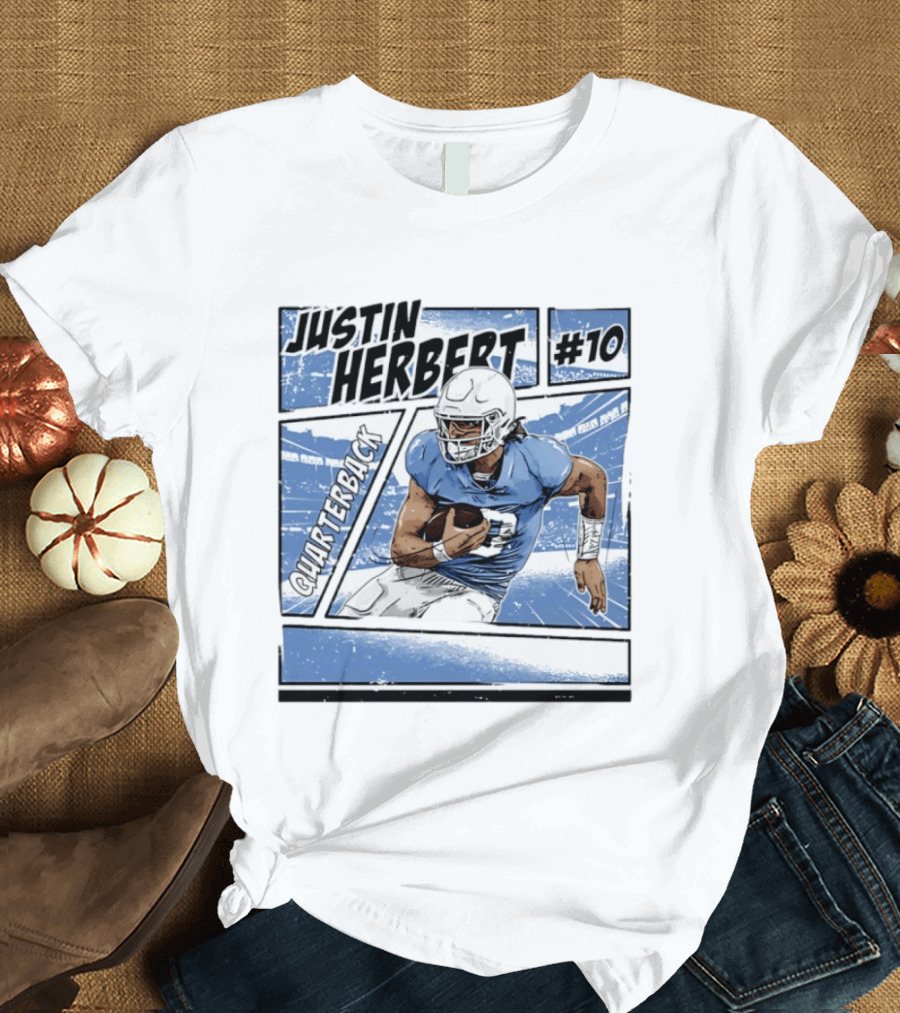 Justin Herbert #10 Quarterback Los Angeles Chargers Comic T-Shirt
