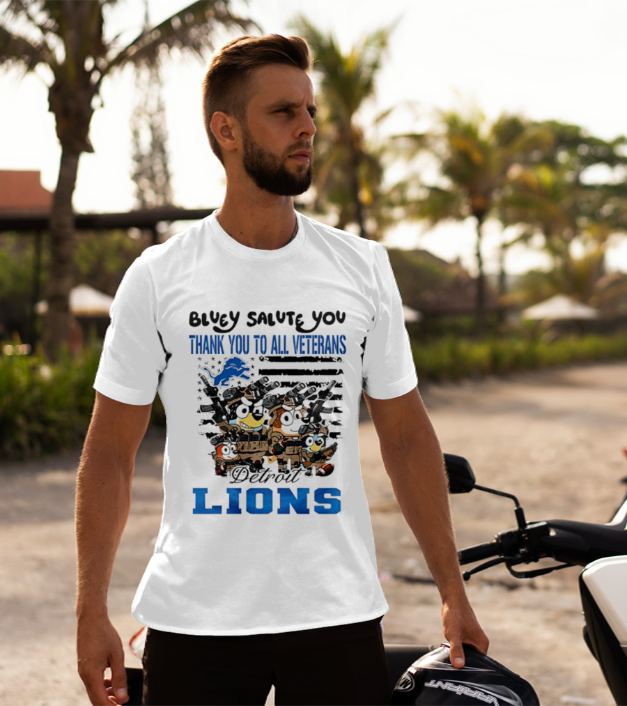 Bluey Salute You Thank You To All Veterans Detroit Lions T-Shirt