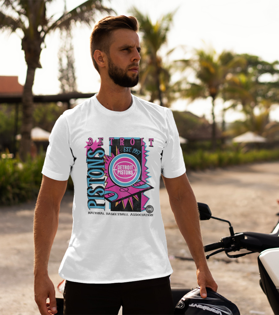 Detroit Pistons 1957 Est. Neon National Basketball Association Court T-Shirt