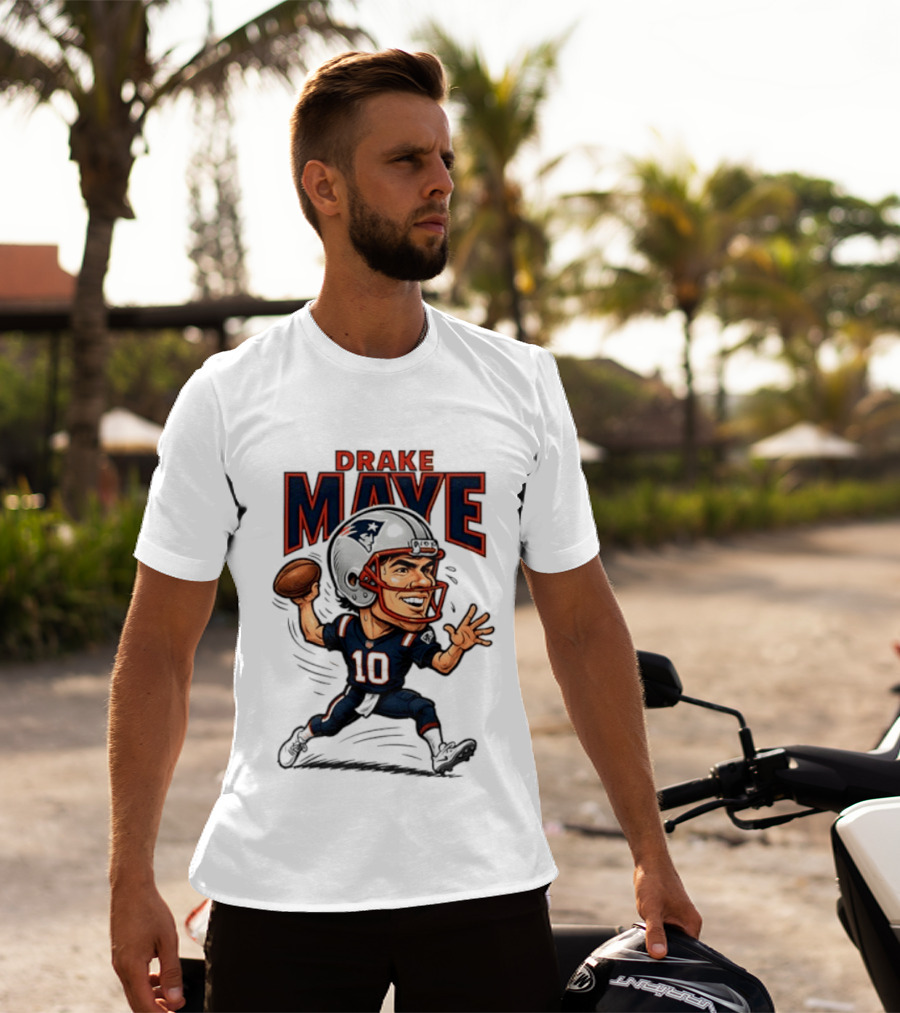 Drake Maye Football Caricature 10 Quarterback T-Shirt