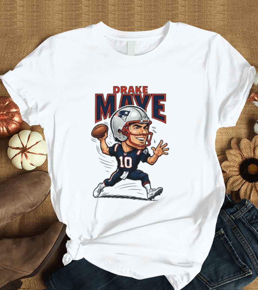Drake Maye Football Caricature 10 Quarterback T-Shirt