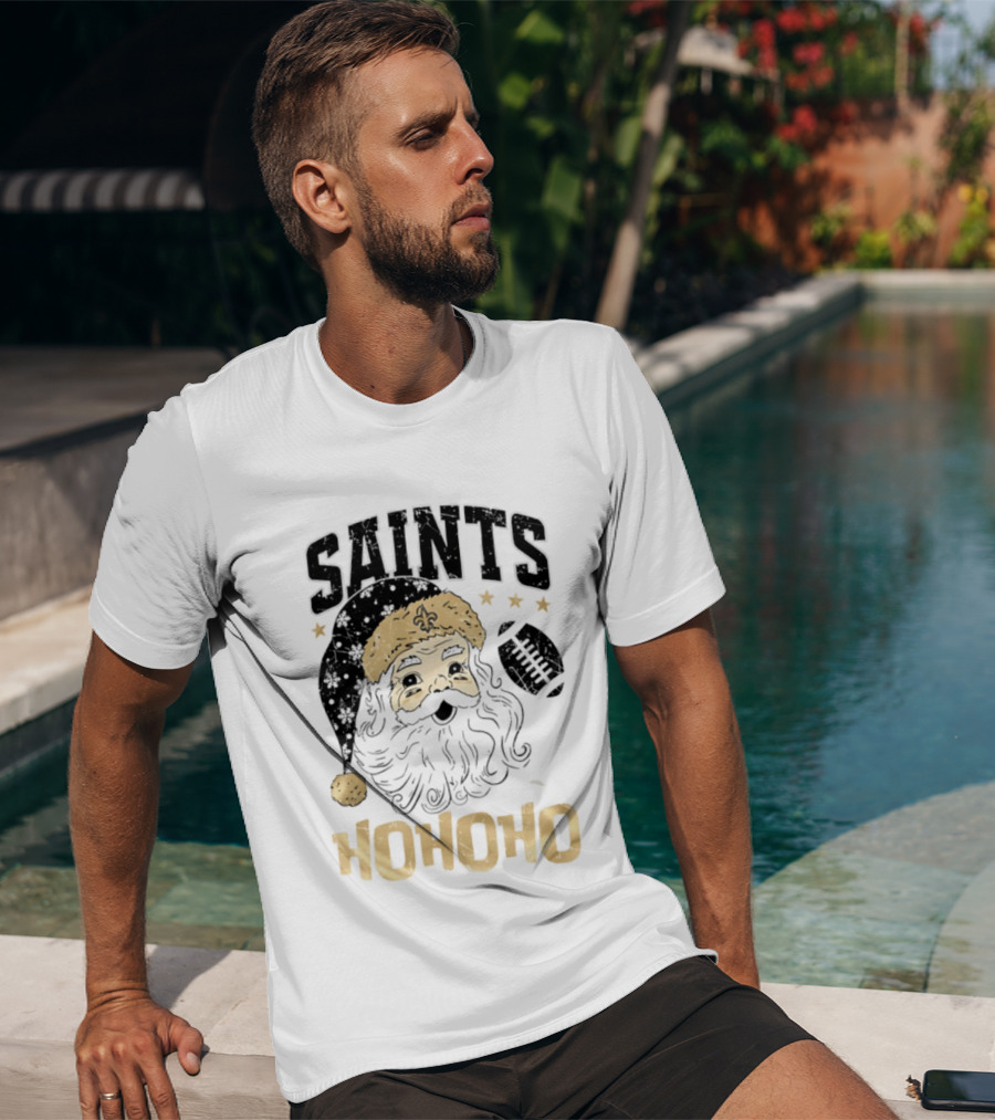 New Orleans Saints Santa Claus Ho Ho Ho Merry Christmas Football T-Shirt