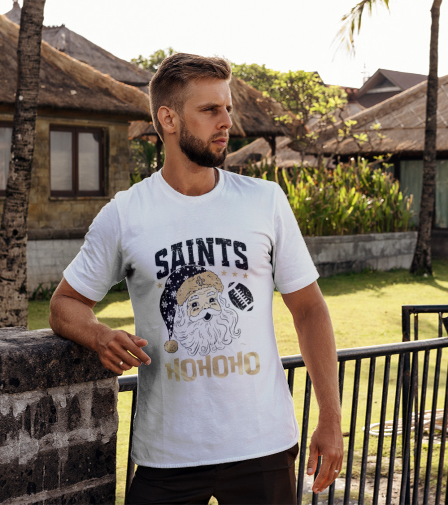 New Orleans Saints Santa Claus Ho Ho Ho Merry Christmas Football T-Shirt