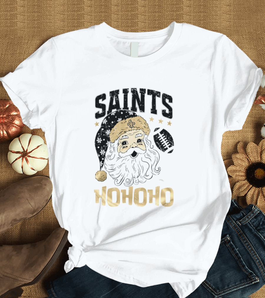 New Orleans Saints Santa Claus Ho Ho Ho Merry Christmas Football T-Shirt