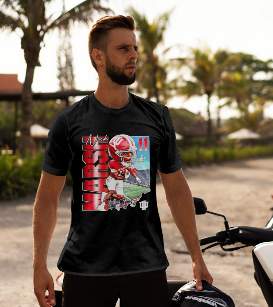 Nick Marsh Indiana Hoosiers Football Caricature 11 Stadium Scene T-Shirt
