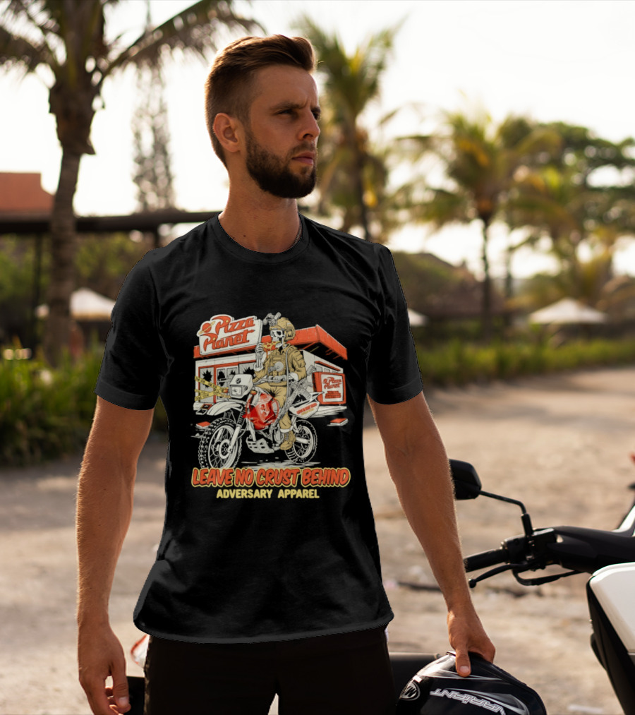 Pizza Planet Tactical Operations Department Funny Motorcycle Leave No Crust Behind T-Shirt