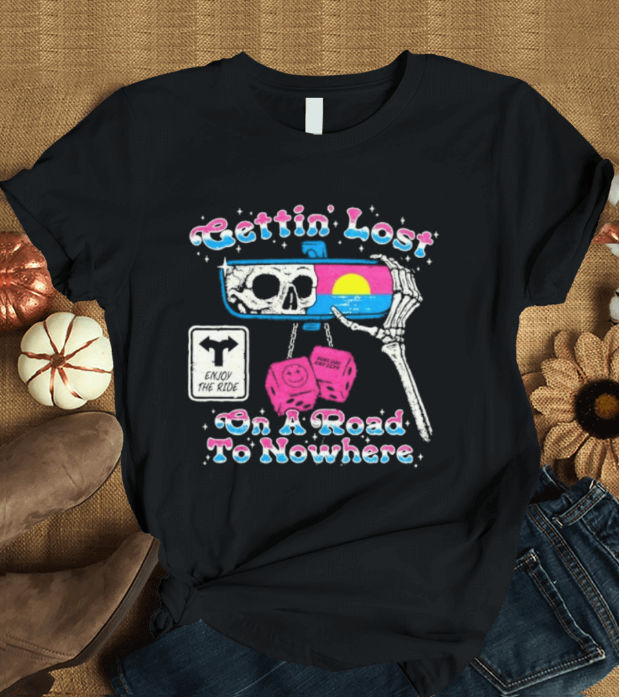 Gettin' Lost On A Road To Nowhere Skeleton Sunset Boss Dog Dept T-Shirt