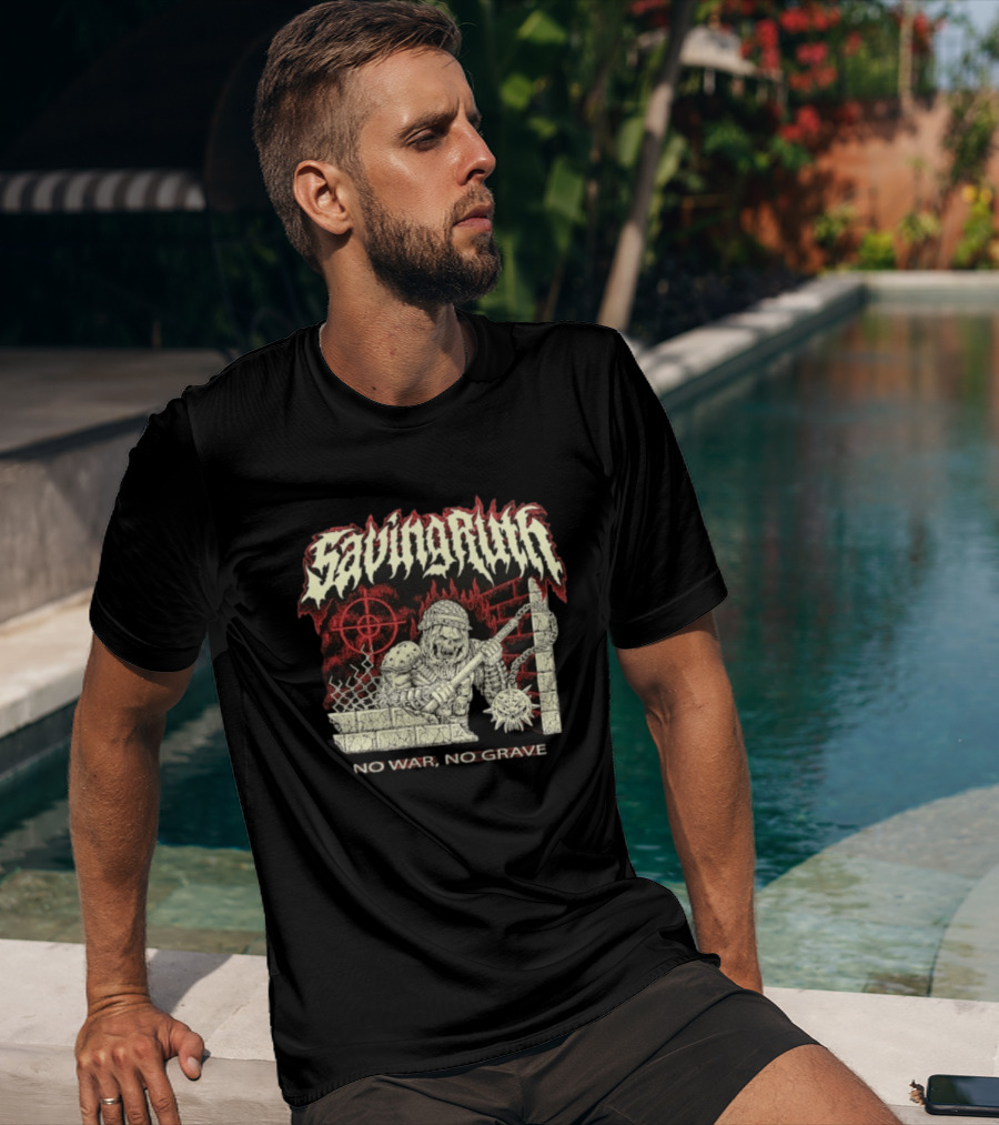 Saving Ruin No War No Grave Death Metal Medieval Warrior Skeleton T-Shirt