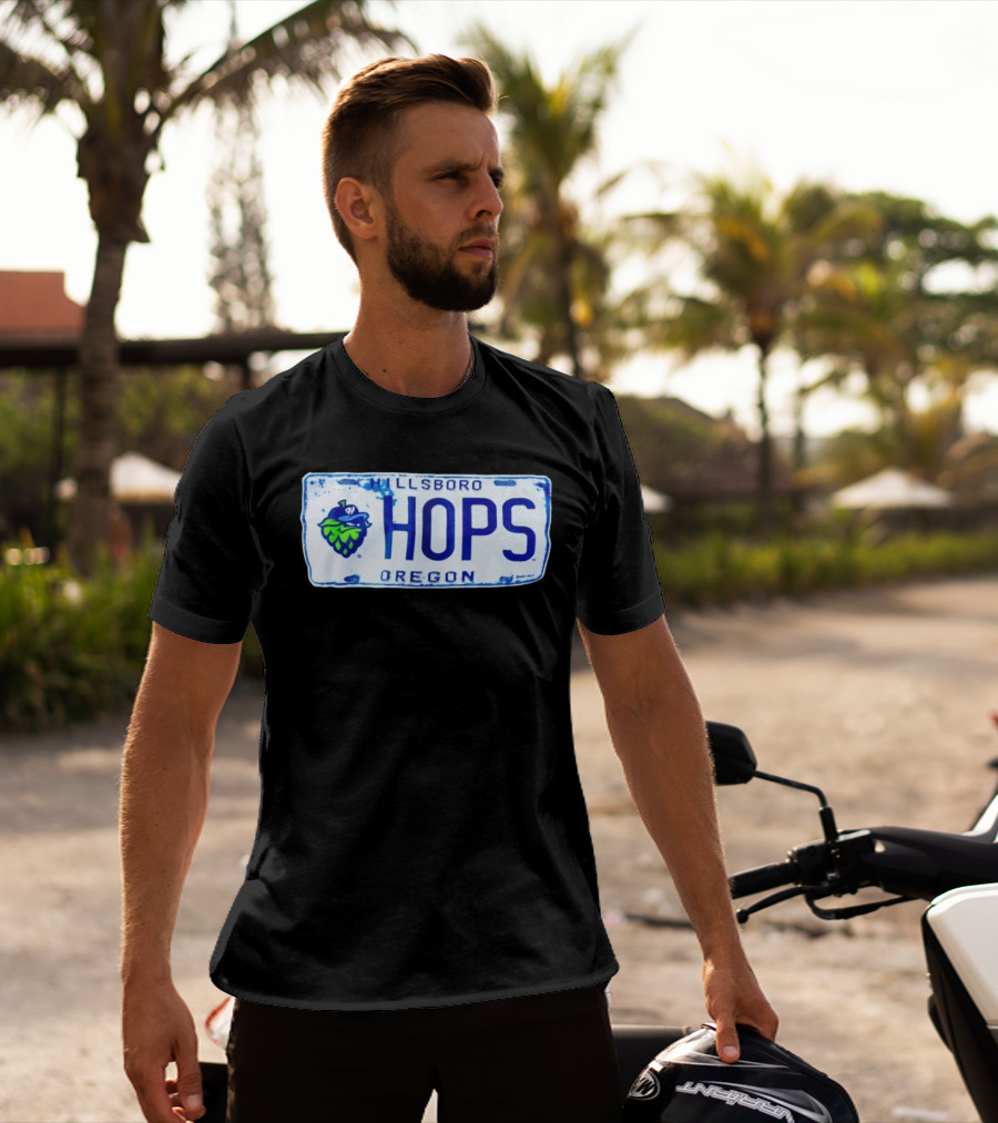 Hillsboro Hops Oregon License Plate Style With Hop Cone T-Shirt