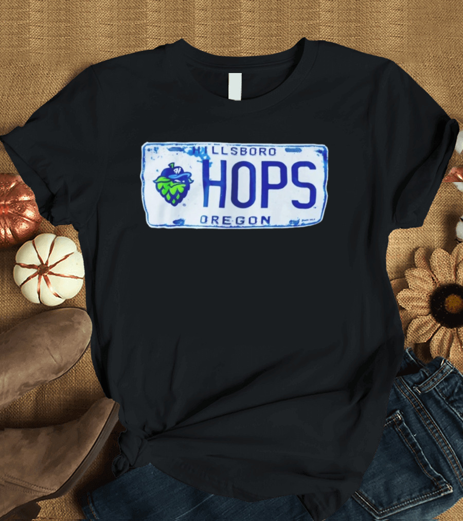 Hillsboro Hops Oregon License Plate Style With Hop Cone T-Shirt