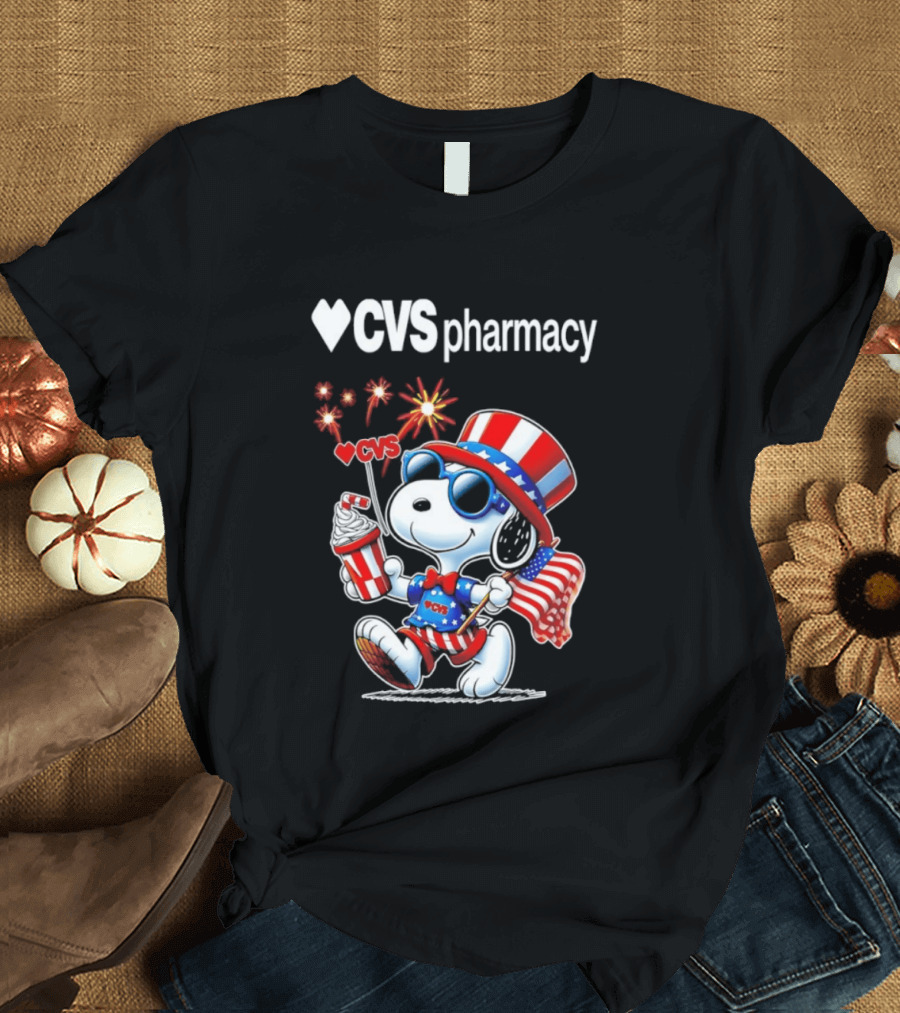 Snoopy CVS Pharmacy America 1776 2026 250th Anniversary Celebration With Fireworks And Flag T-Shirt
