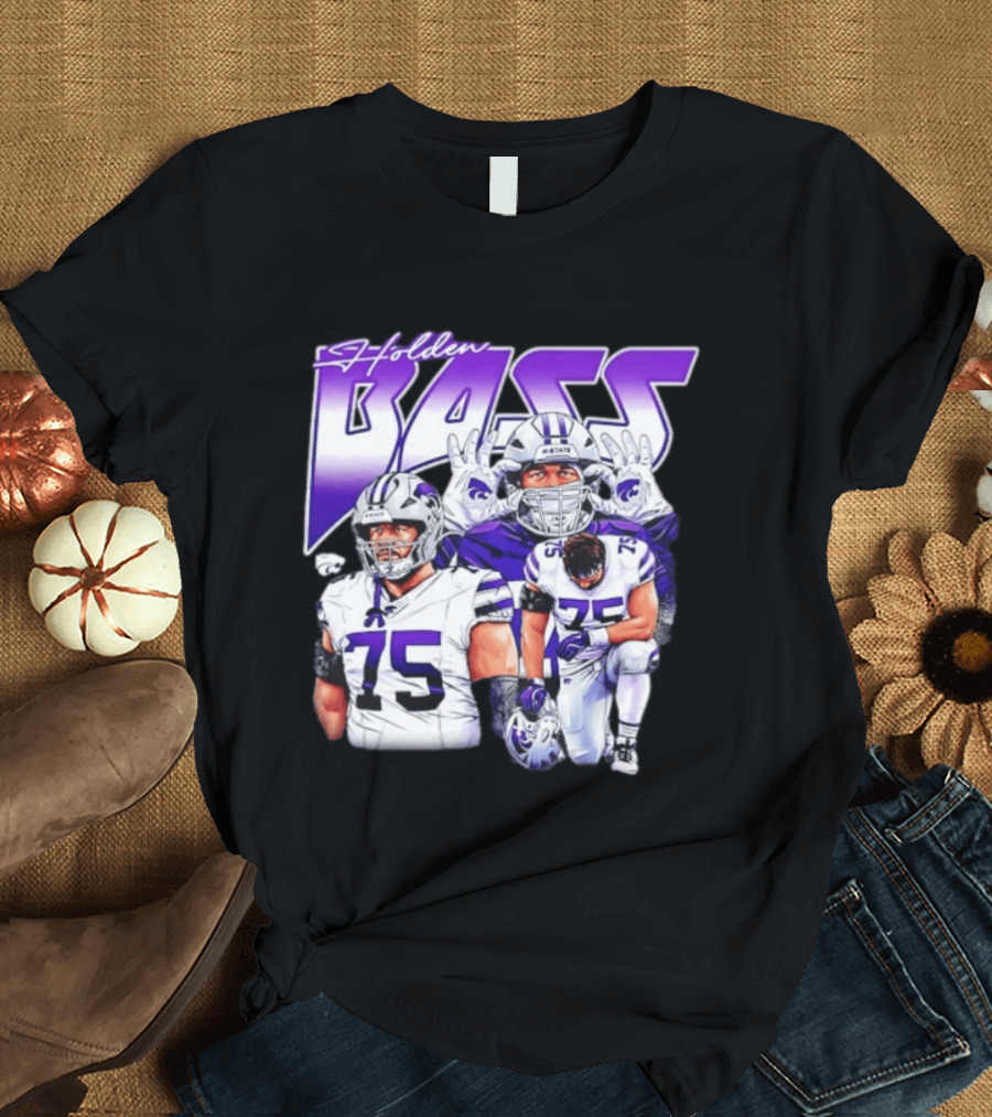 Holden Bass 75 Kansas State Wildcats NCAA Football Player T-Shirt