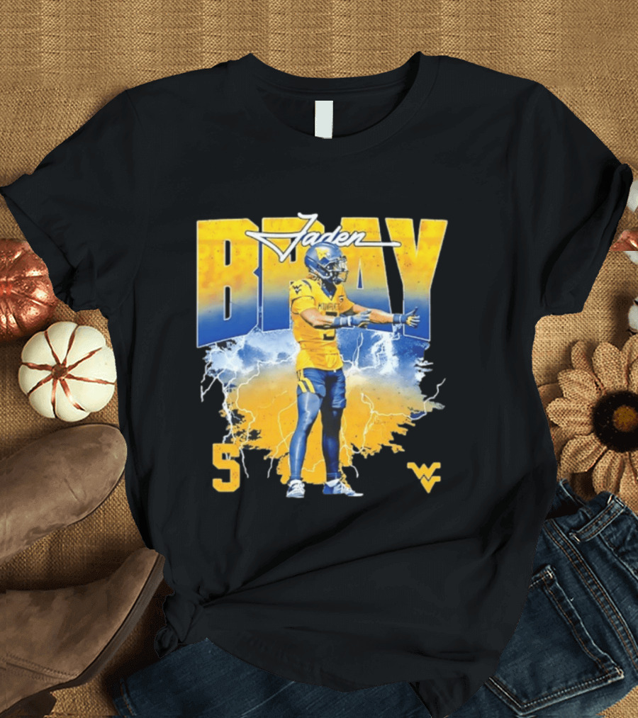 Jaden Bray 5 West Virginia Football NCAA Player WVU Mountaineers T-Shirt