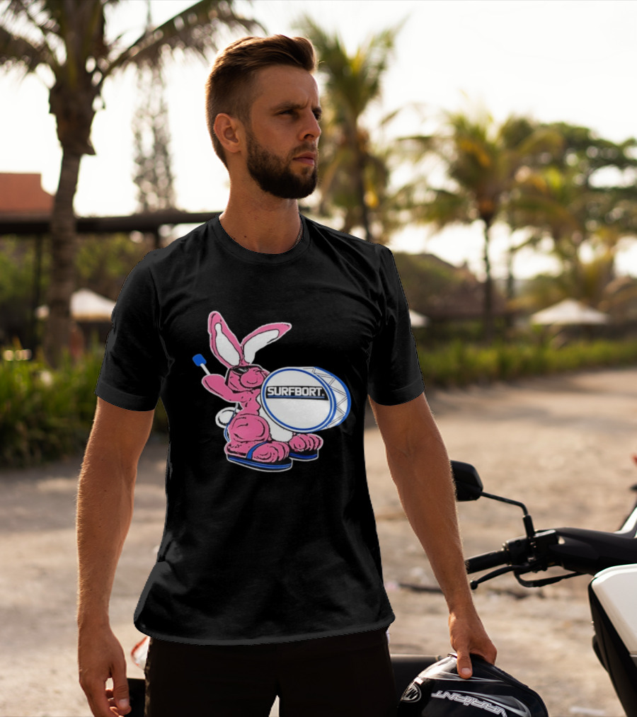 Surfbort Pink Bunny Drummer With Drumsticks And Bass Drum T-Shirt