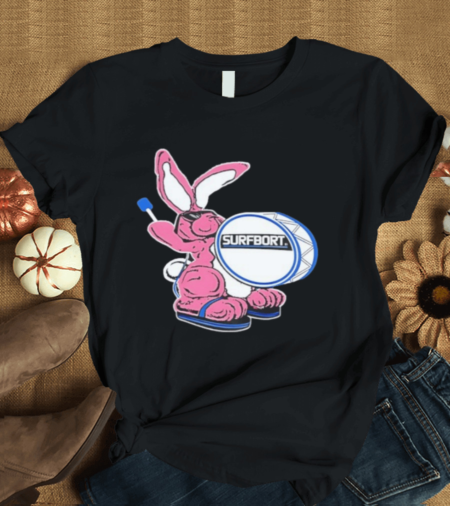 Surfbort Pink Bunny Drummer With Drumsticks And Bass Drum T-Shirt