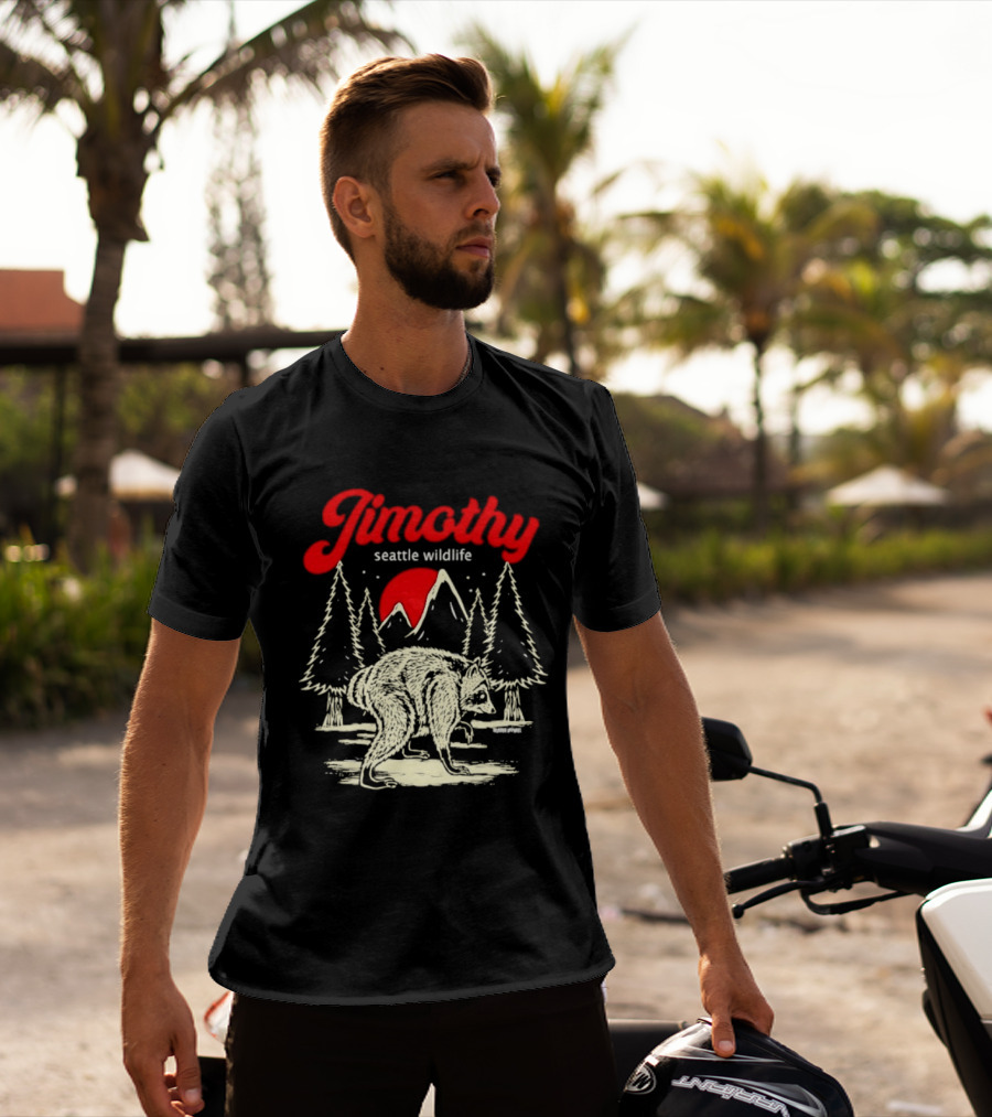 Jimothy Seattle Wildlife Raccoon Forest Moon Scene T-Shirt