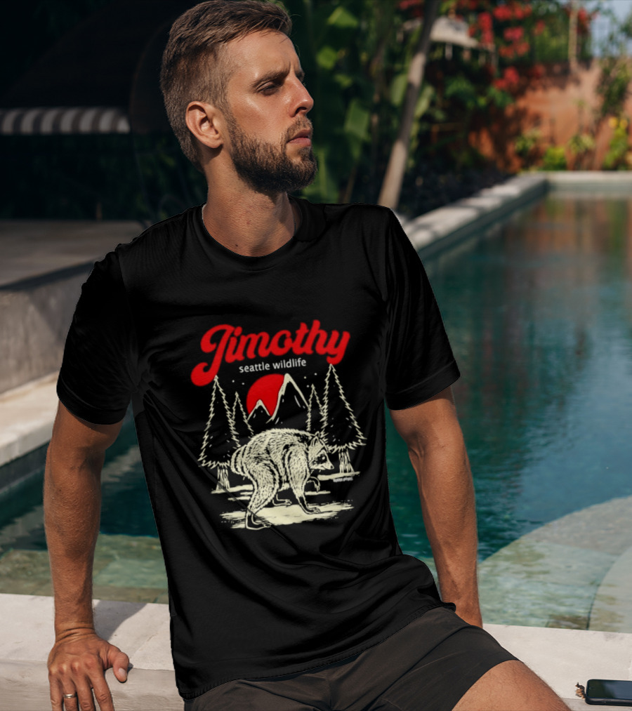 Jimothy Seattle Wildlife Raccoon Forest Moon Scene T-Shirt