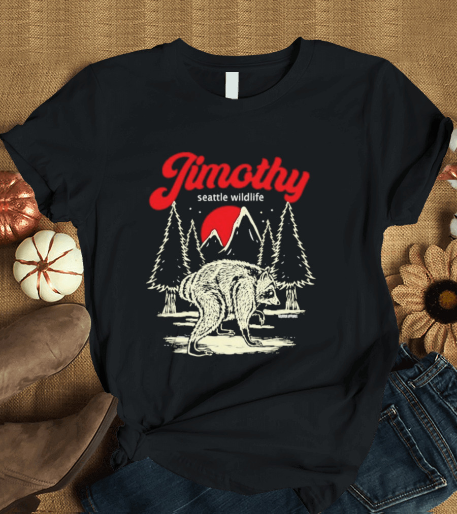 Jimothy Seattle Wildlife Raccoon Forest Moon Scene T-Shirt