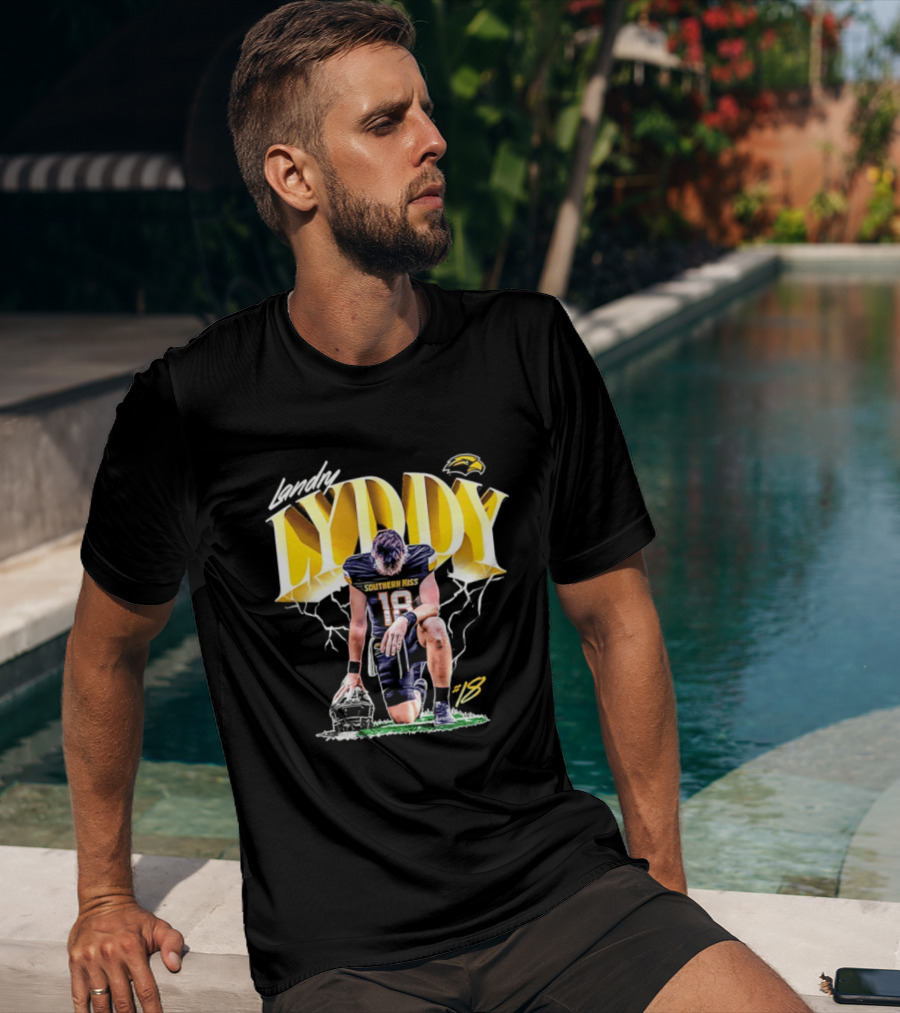 Landry Lyddy 18 Southern Miss Golden Eagles NCAA Football Player Lightning Kneeling Pose T-Shirt