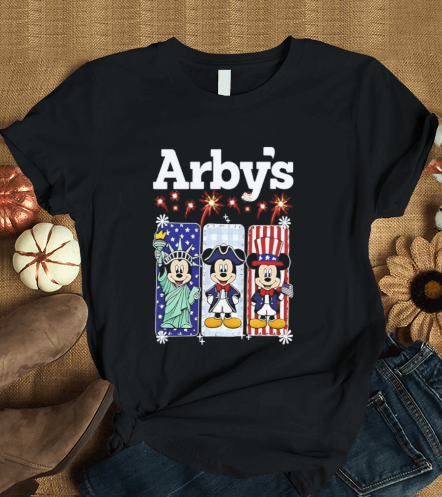 Arby's Mickey Mouse America 250th Anniversary Celebration With Statue Of Liberty And Uncle Sam Styles T-Shirt