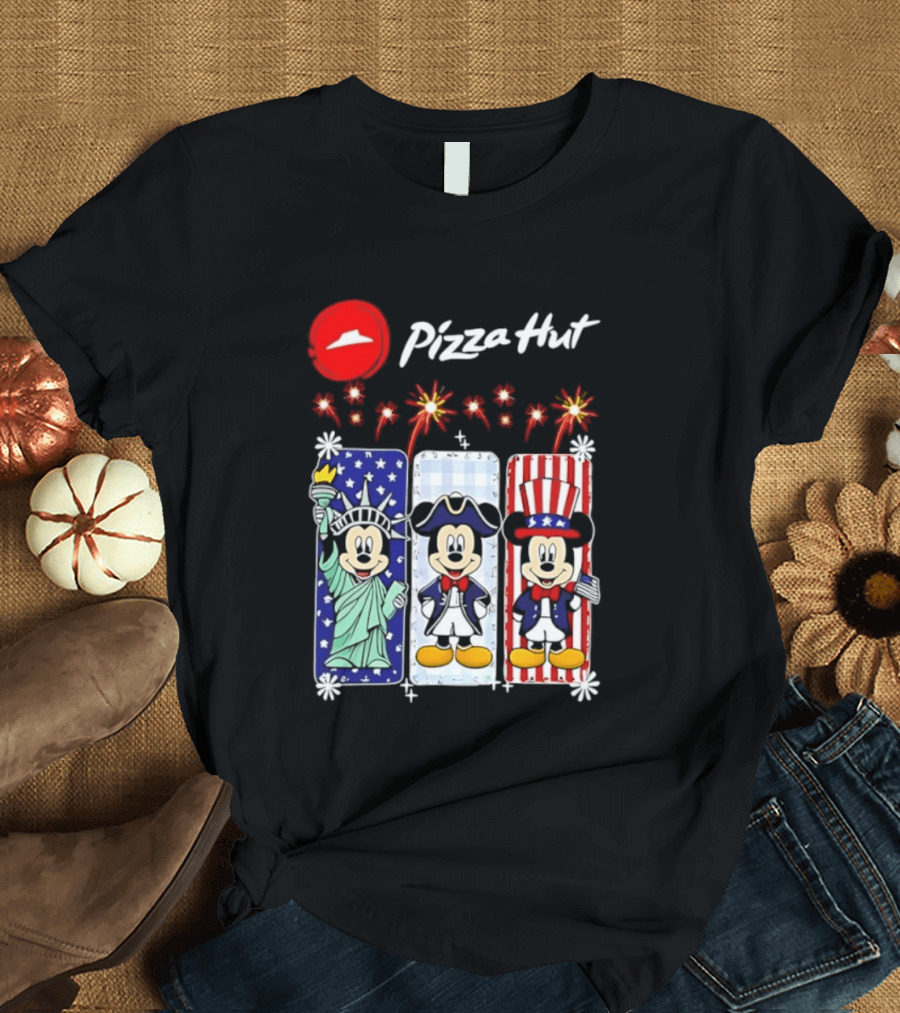 Mickey Mouse Pizza Hut America 250th Anniversary Celebration Statue Of Liberty Uncle Sam Patriotic T-Shirt