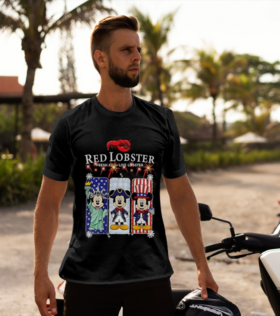 Red Lobster Mickey Mouse America 250th Anniversary Celebration Liberty George Washington Uncle Sam T-Shirt