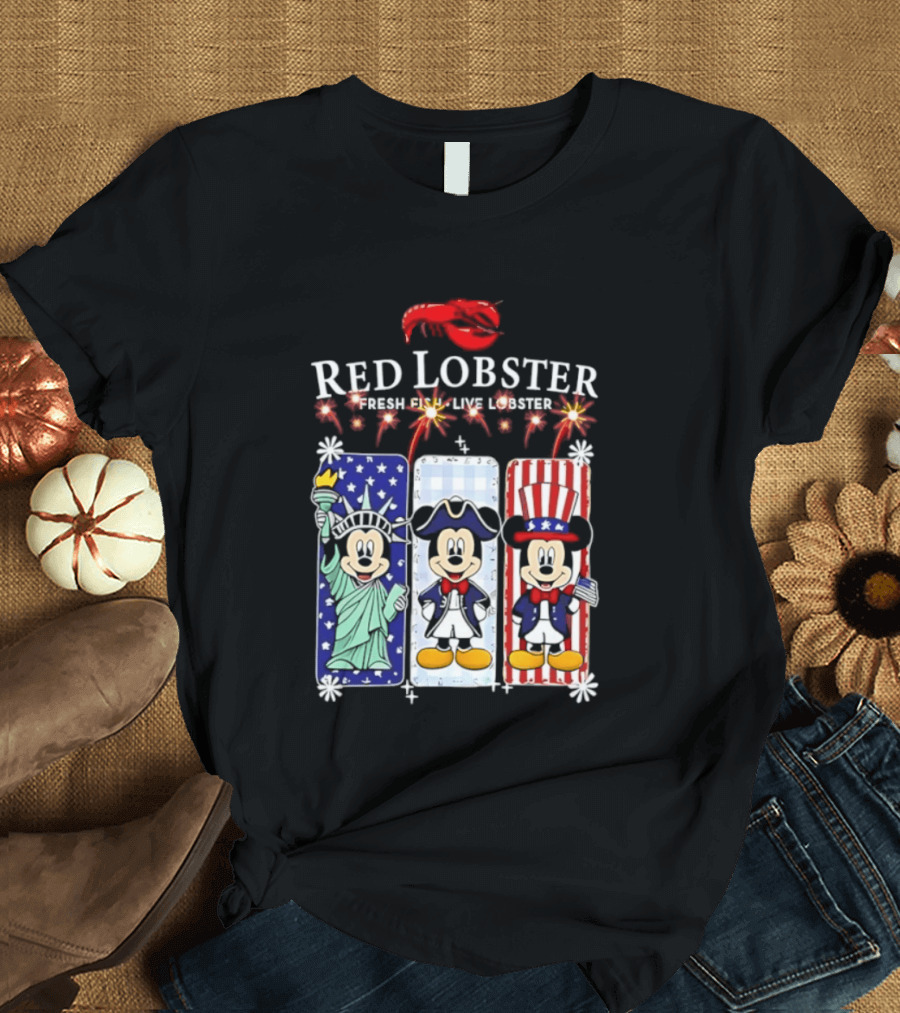 Red Lobster Mickey Mouse America 250th Anniversary Celebration Liberty George Washington Uncle Sam T-Shirt
