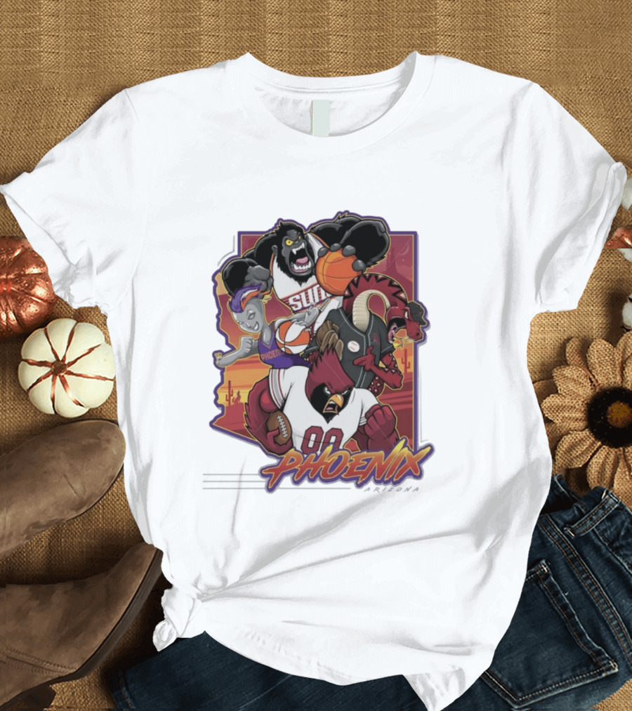 Phoenix Suns Gorilla Coyotes Snake Cardinals Bird Mascots Collage T-Shirt