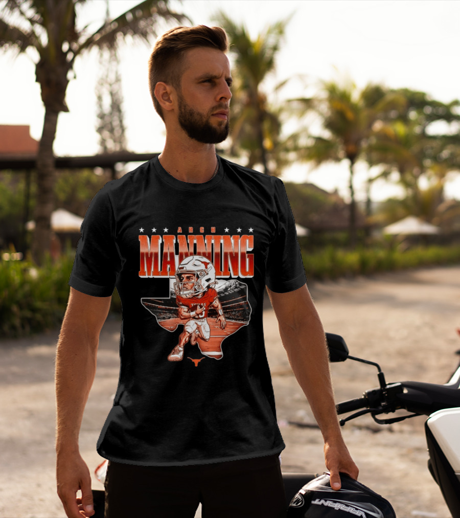 Arch Manning 16 Texas Longhorns NCAA Football Caricature Texas Stadium T-Shirt