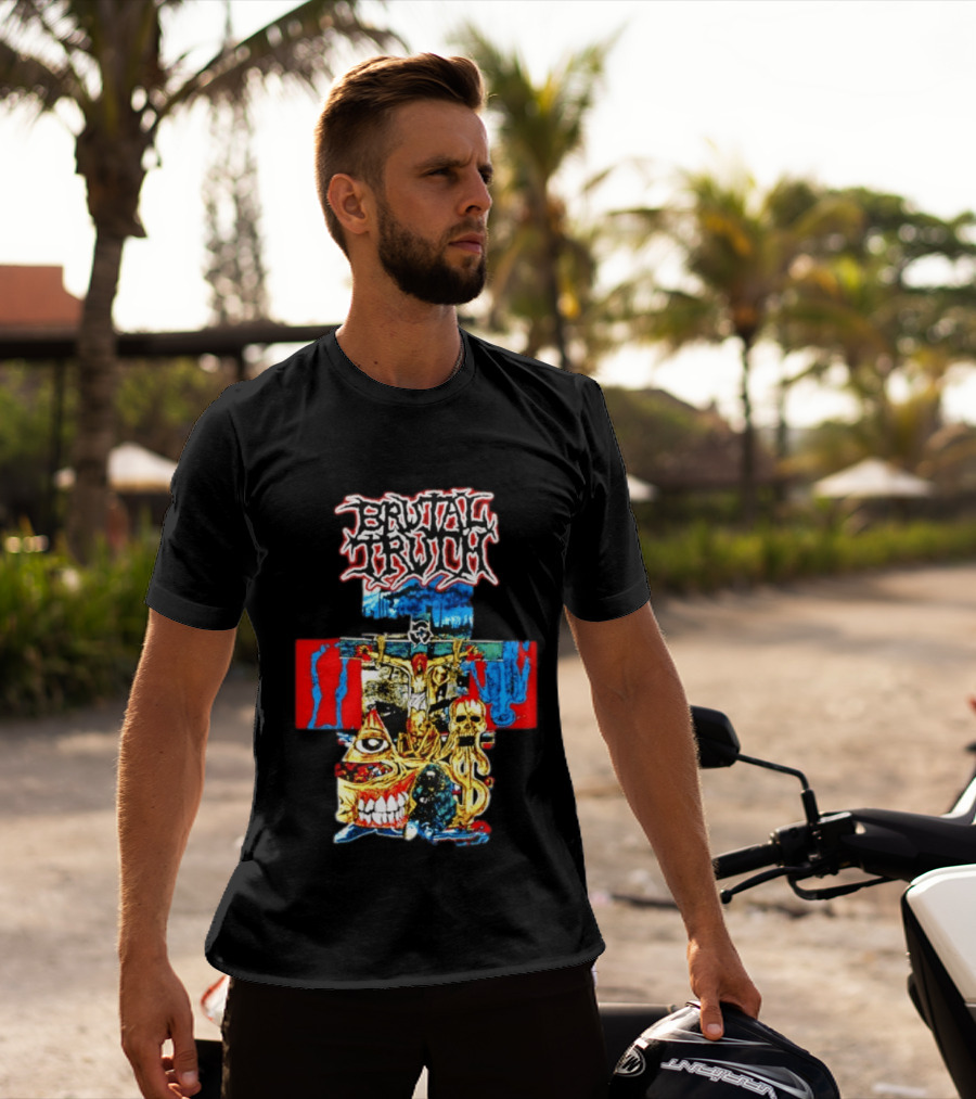 Brutal Truth Crucifix Skull Grindcore Band T-Shirt